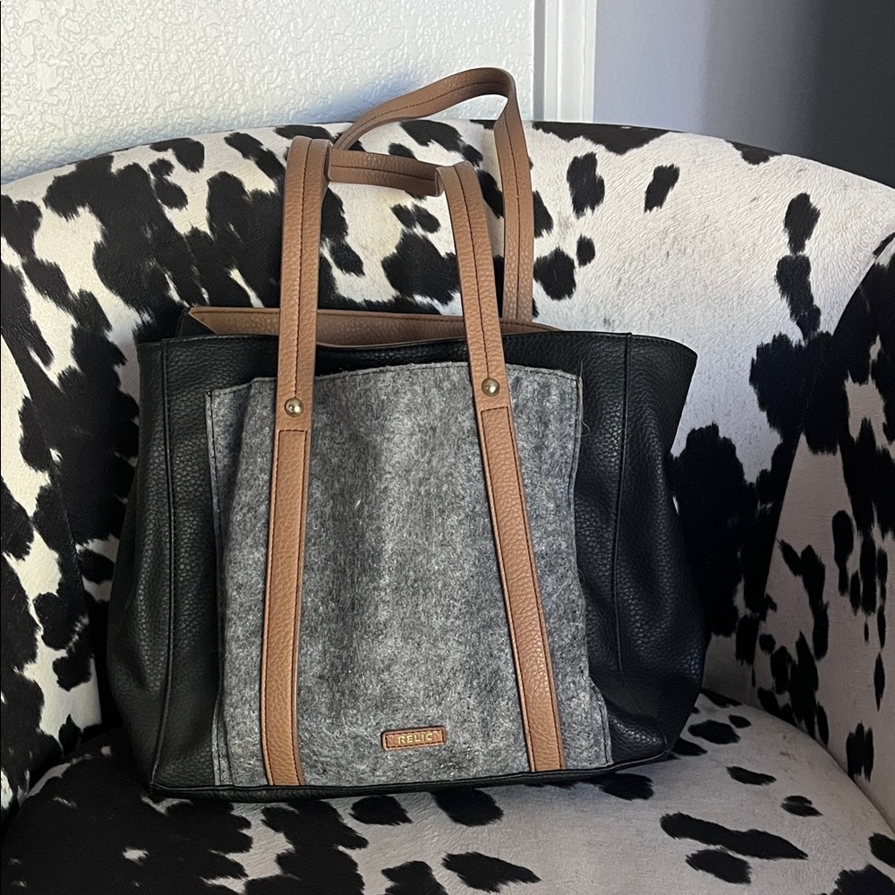 Relic Black and Gray Tote with Tan Accents